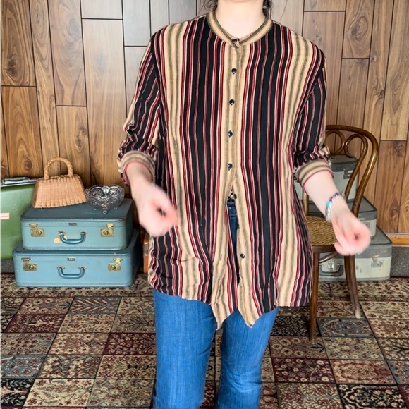 Lauren by Ralph Lauren Silk Linen Blend Button Down Women's Multicolor Stripe - Picture 3 of 9